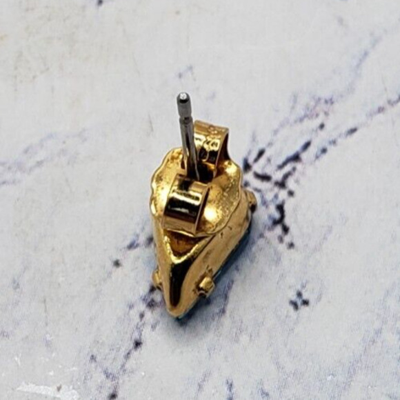 Gold Tone With Blue Gem Stone Teardrop Stud Earrings - Picture 4 of 7